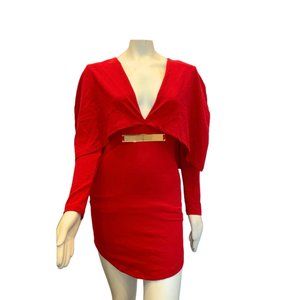 Red Plunge Belted Dress